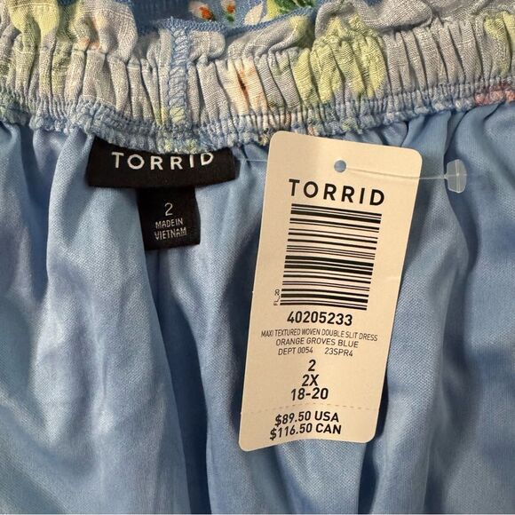 Torrid Maxi Woven Double Slit Dress Size 2 Blue Orange Grove Elastic Waist NWT - Picture 4 of 11